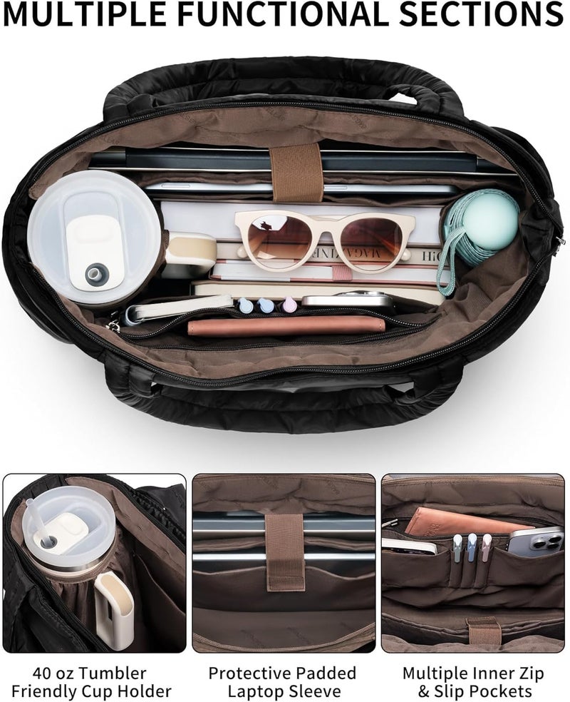 Bagstellar Puffer Tote Bag for Women, Lightweight Puffy Work Handbag Teacher Nurse Quilted Shoulder Bag for School Travel Gym | Cloud Bag w/ Zipper, Daily College Bags, 15.6" Computer Bag, Clinical Nursing Bag, 40 OZ Tumbler Holder, Ideal Gift for Women - Image 3